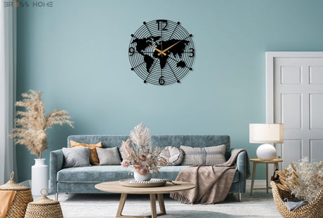 World Map Wall Clock - BrossHome Metal Wall Art