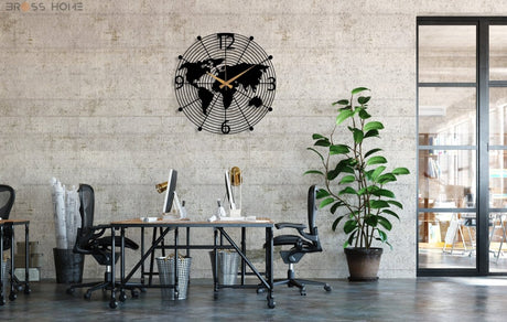World Map Wall Clock - BrossHome Metal Wall Art