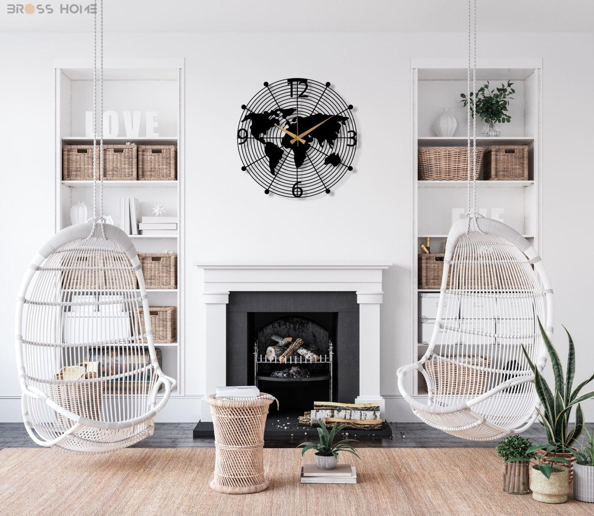 World Map Wall Clock - BrossHome Metal Wall Art