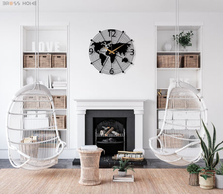 World Map Wall Clock - BrossHome Metal Wall Art