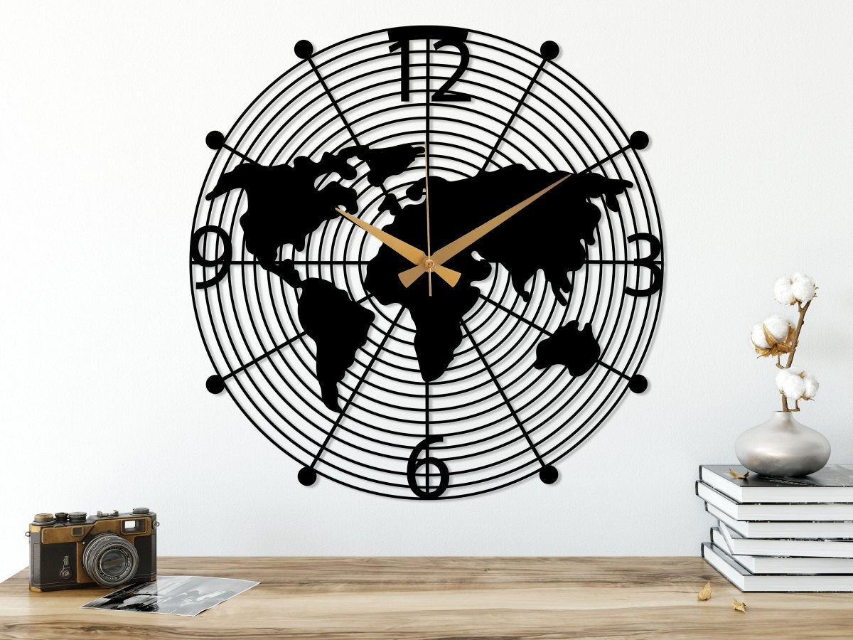 World Map Wall Clock - BrossHome Metal Wall Art