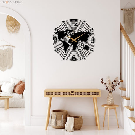 World Map Wall Clock - BrossHome Metal Wall Art