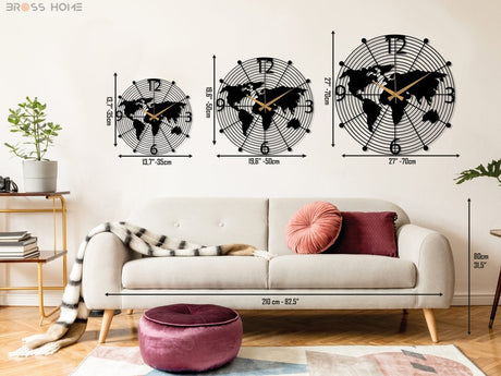 World Map Wall Clock - BrossHome Metal Wall Art