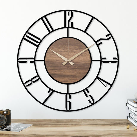 Wood and Metal Clock - BrossHome Metal Wall Art
