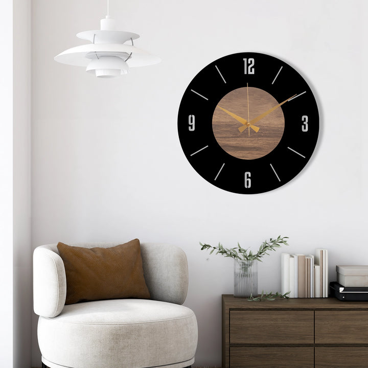 METAL WALL CLOCK WITH BLACK BACKGROUND