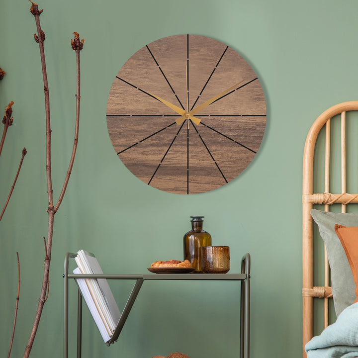 WOOD AND METAL BLACK WALL CLOCK