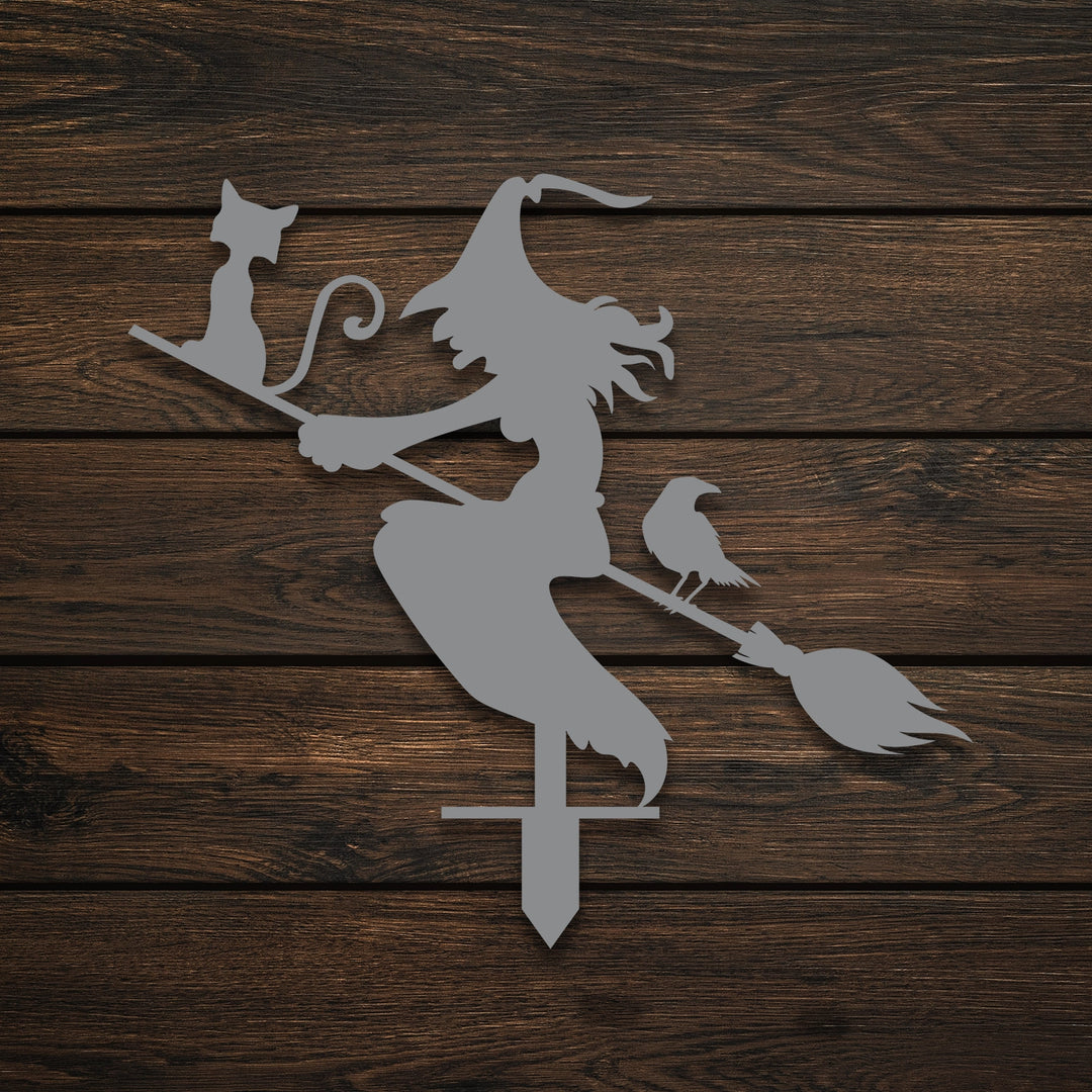 Witch with Broomstick Metal Garden Sign