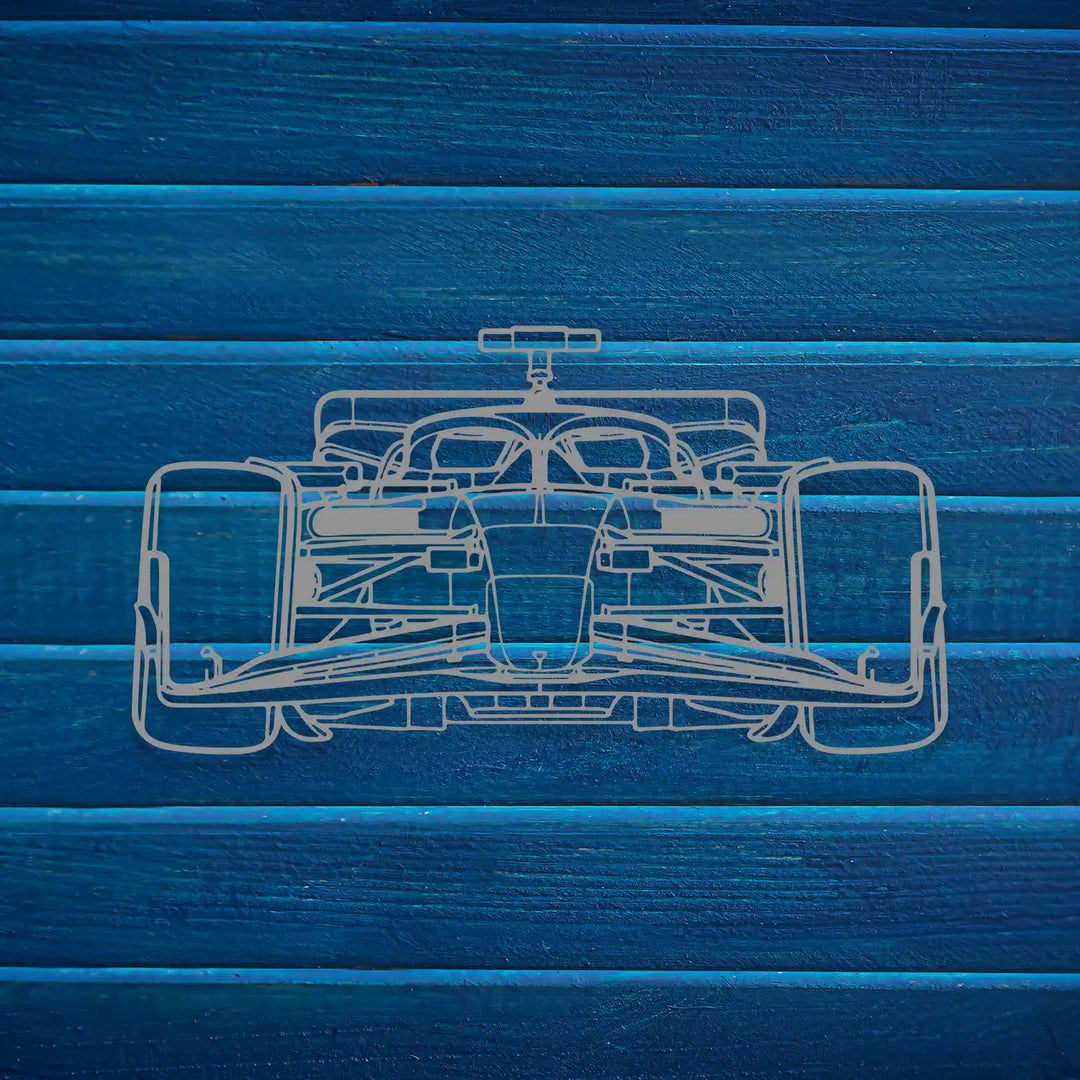 Garage or man cave wall enhanced by a sleek Formula 1 metal cutout.