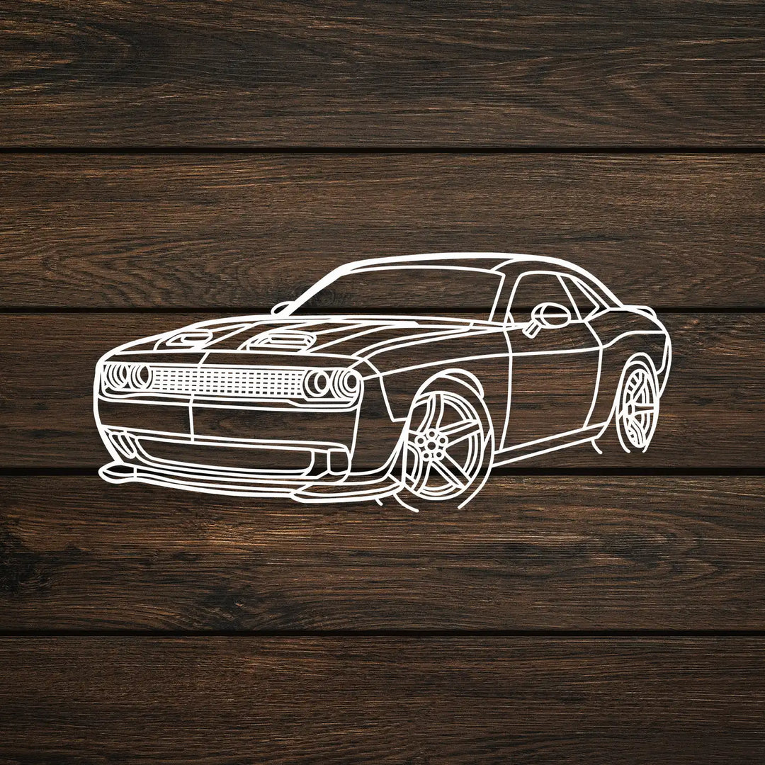 Sleek and modern metal wall piece of a classic American muscle car.