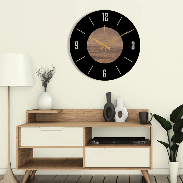 METAL WALL CLOCK WITH BLACK BACKGROUND