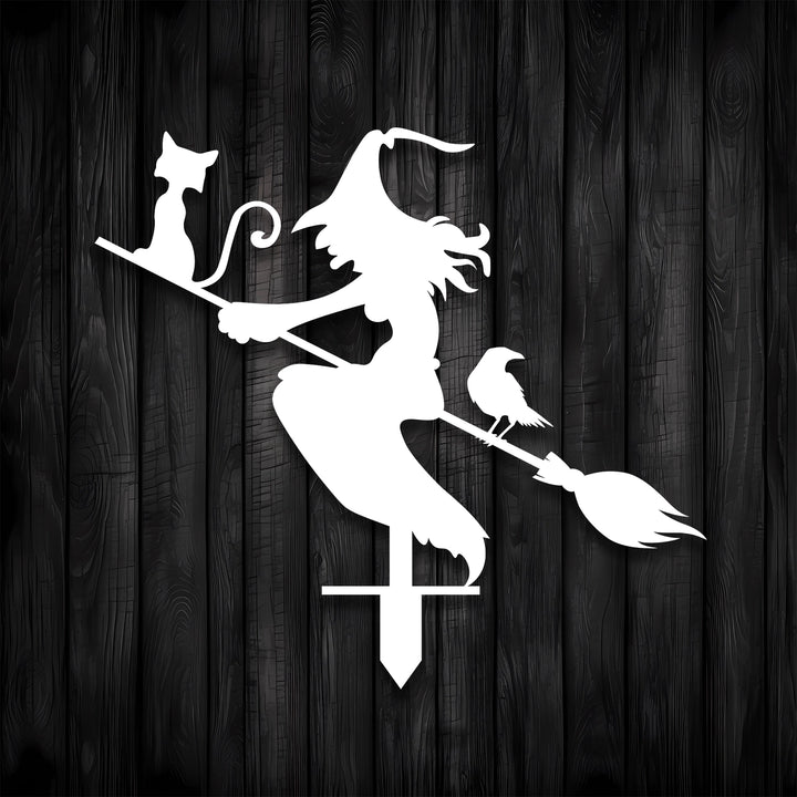 Witch with Broomstick Metal Garden Sign