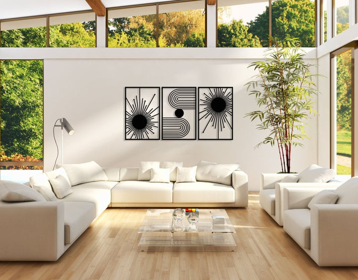 3 Pieces Abstract Sun Metal Wall Art - BrossHome Metal Wall Art