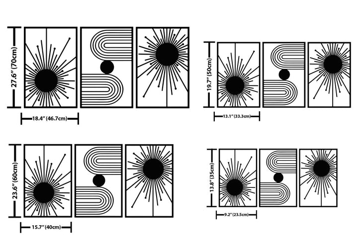 3 Pieces Abstract Sun Metal Wall Art - BrossHome Metal Wall Art