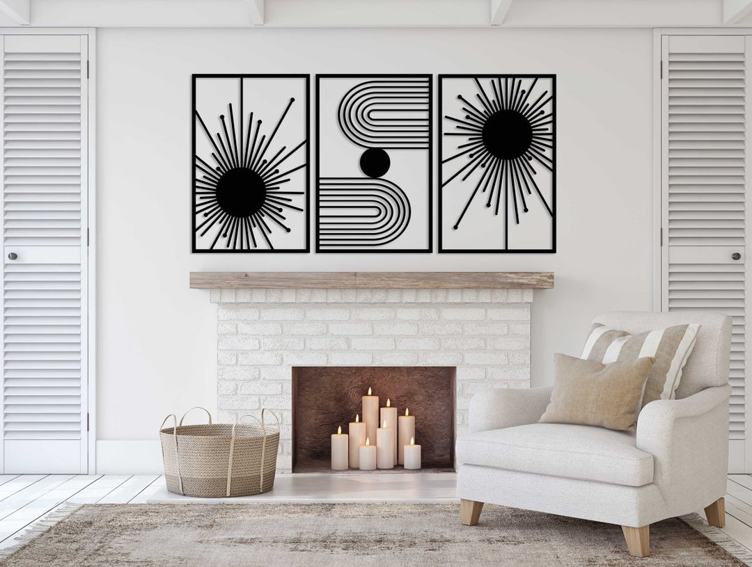3 Pieces Abstract Sun Metal Wall Art - BrossHome Metal Wall Art