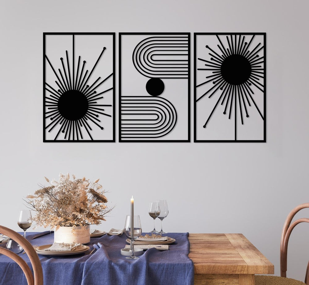 3 Pieces Abstract Sun Metal Wall Art - BrossHome Metal Wall Art
