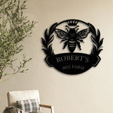 Personalized Queen Bee Farmstead Sign - custom metal decor with bee design for your farm or garden.