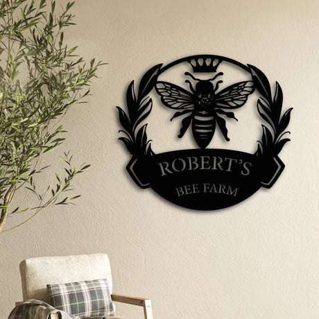 Personalized Queen Bee Farmstead Sign - custom metal decor with bee design for your farm or garden.