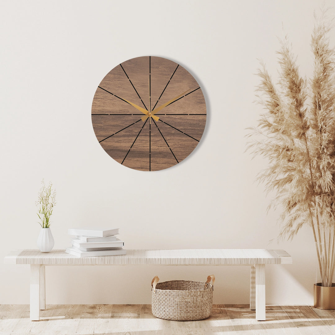 WOOD AND METAL BLACK WALL CLOCK