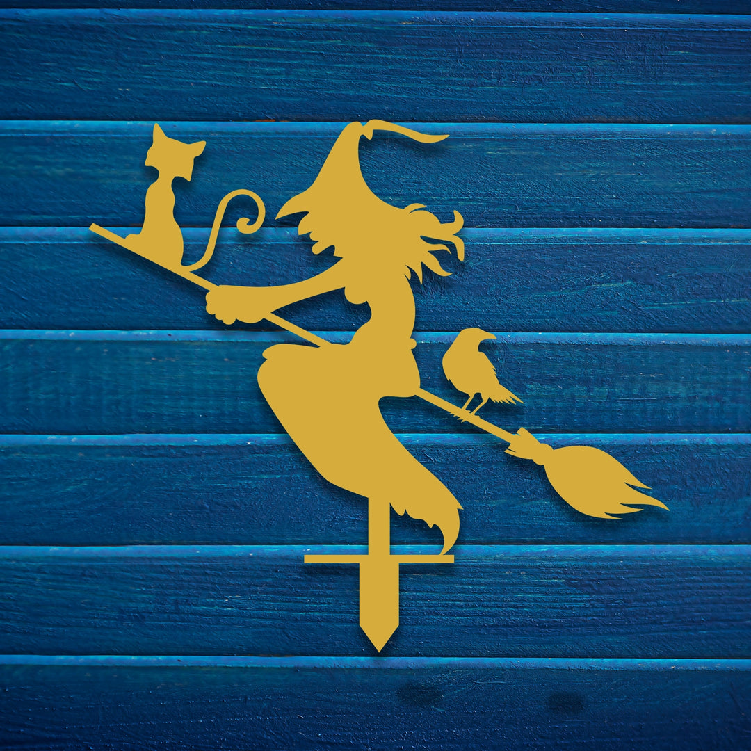 Witch with Broomstick Metal Garden Sign - 7