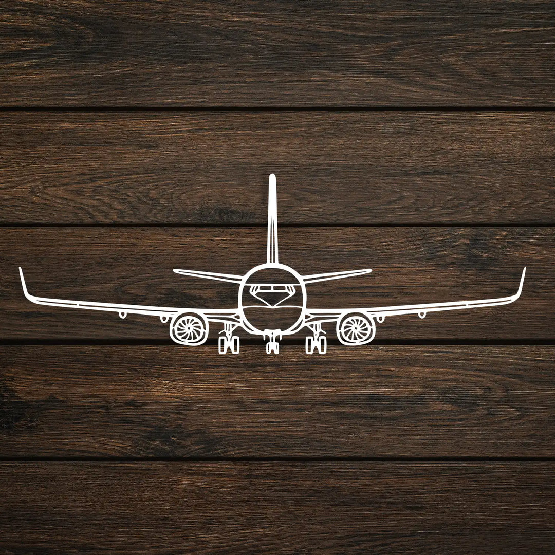 Front-facing aircraft metal silhouette enhancing a clean interior.