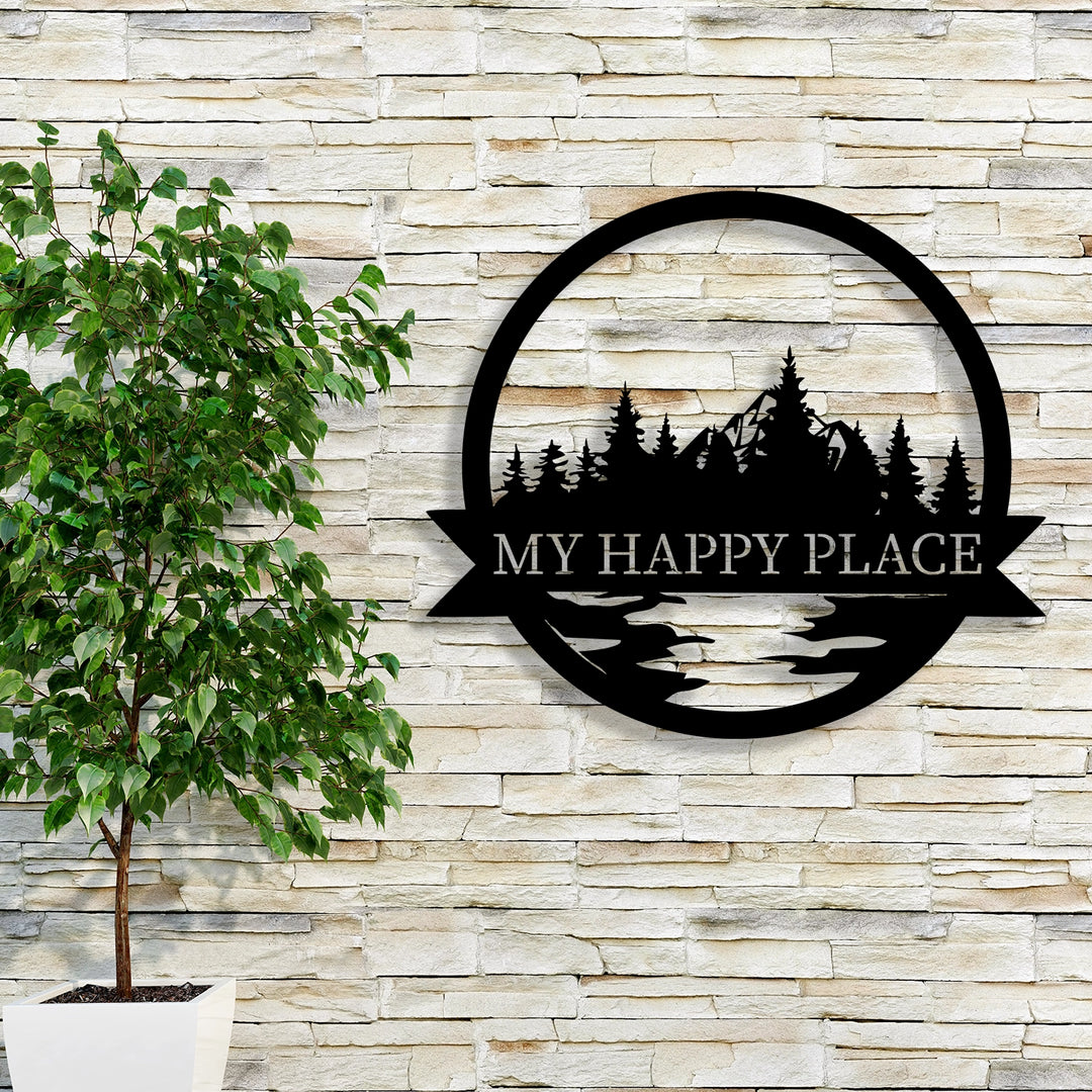 Happy Place Metal Garden Sign Decor