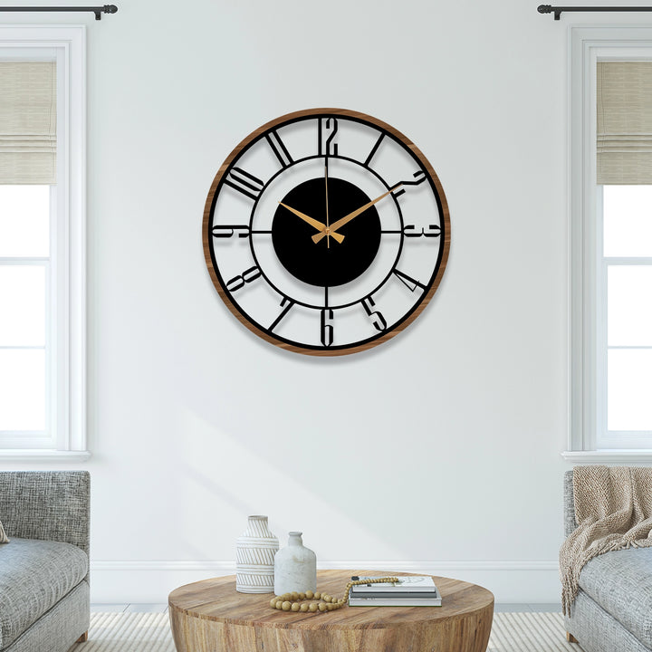 METAL WALL CLOCK with Wooden Corners