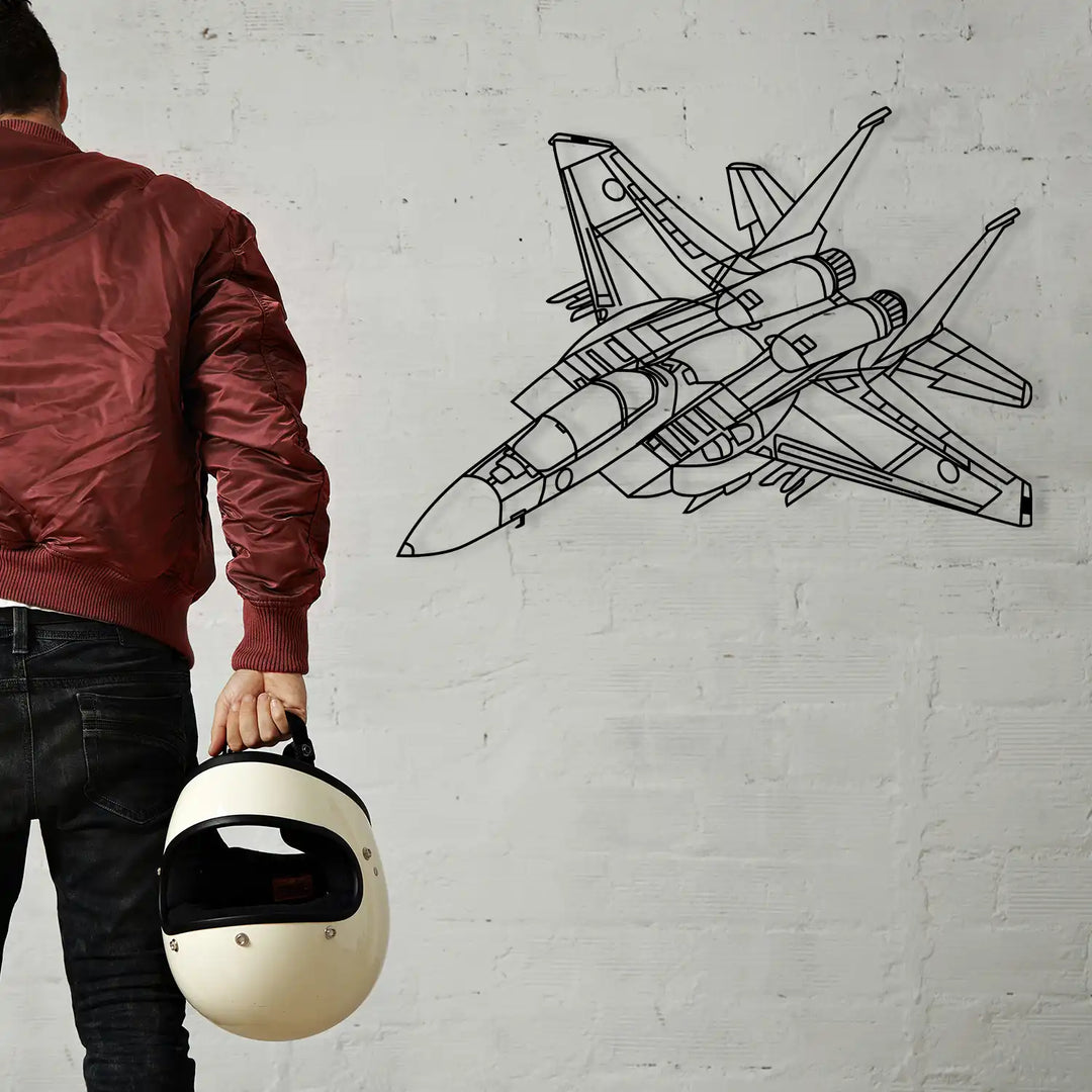 Mounted fighter jet silhouette evoking strength, speed, and precision.
