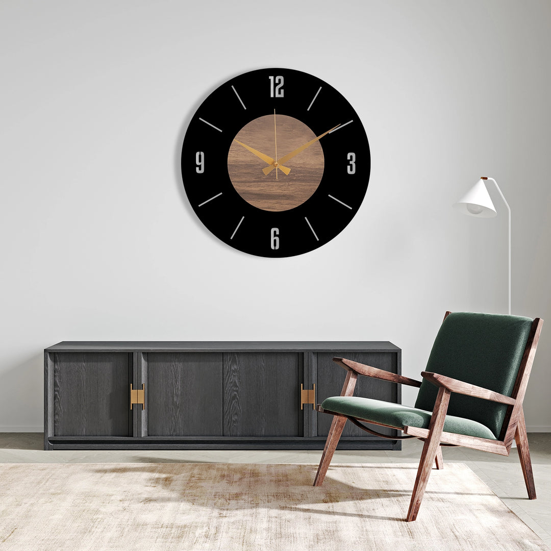 METAL WALL CLOCK WITH BLACK BACKGROUND