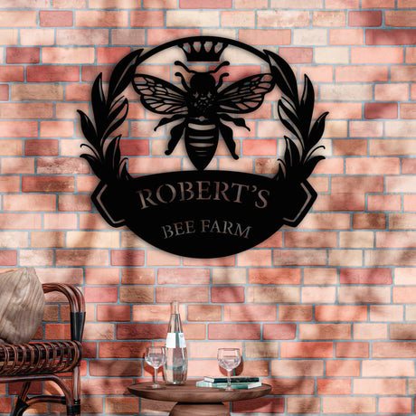 Custom Queen Bee Farmstead Sign - personalized metal sign with bee design for your farm or garden.