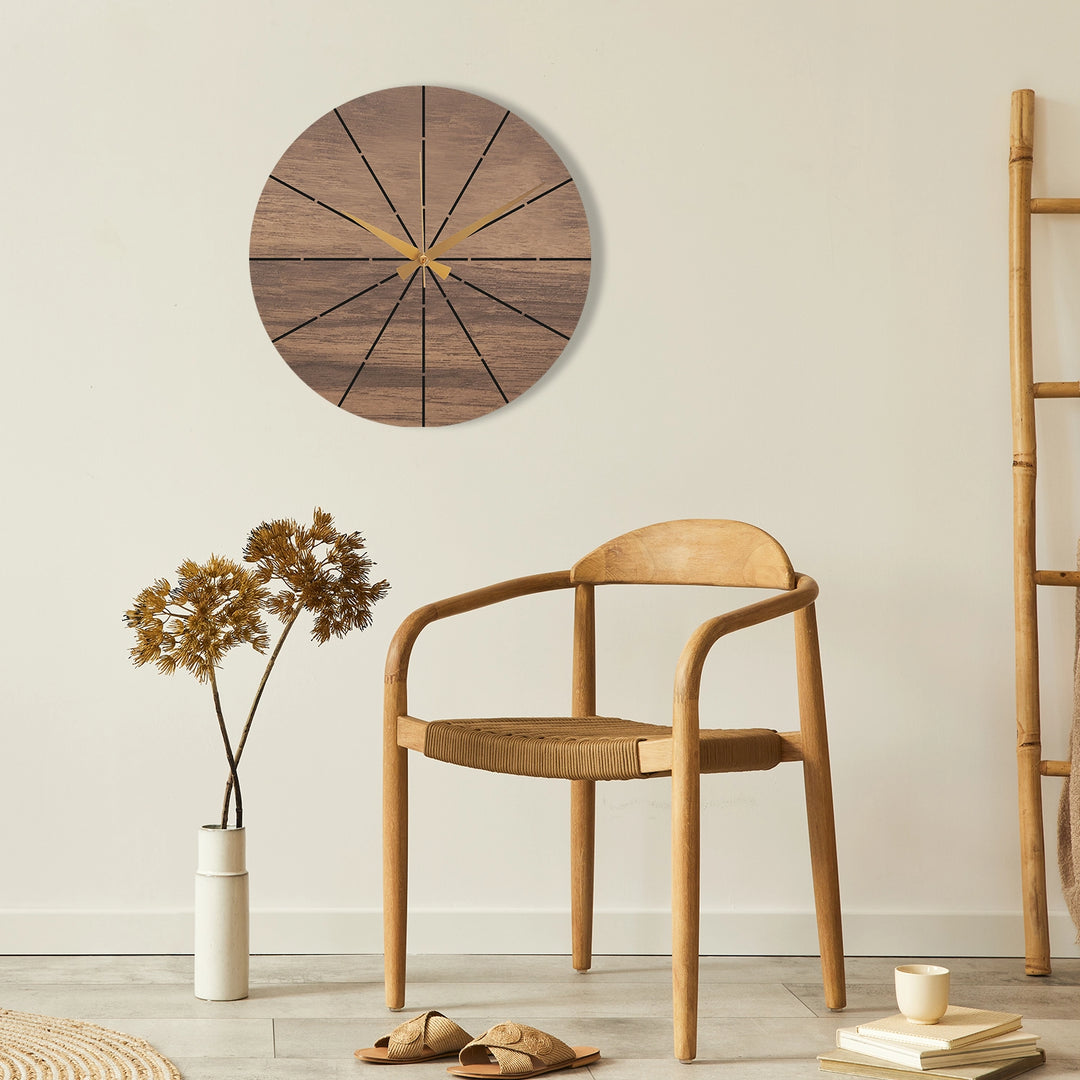 WOOD AND METAL BLACK WALL CLOCK