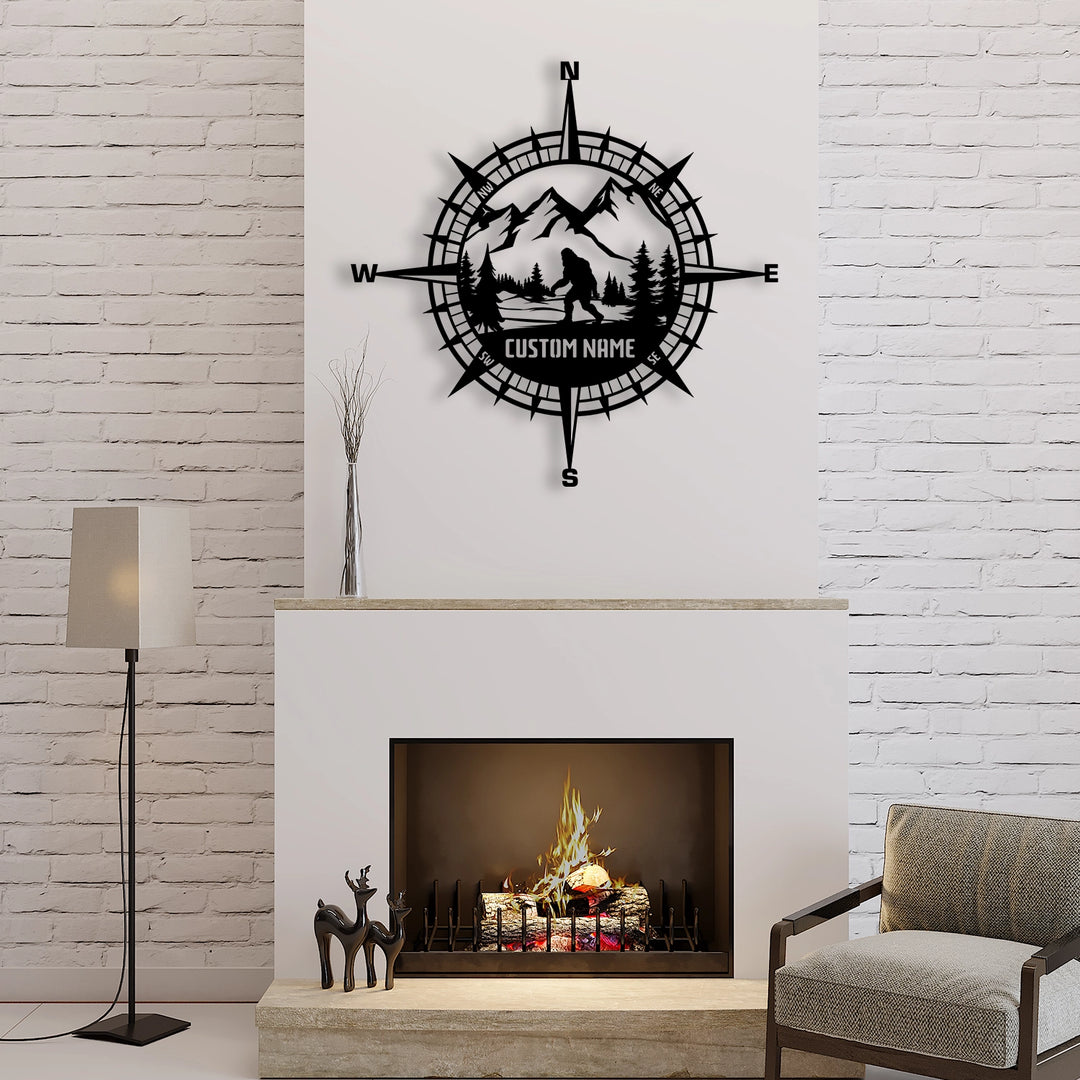 Custom Compass and Large Metal Mountain Wall Art Decor