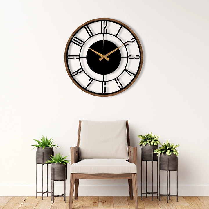 METAL WALL CLOCK with Wooden Corners