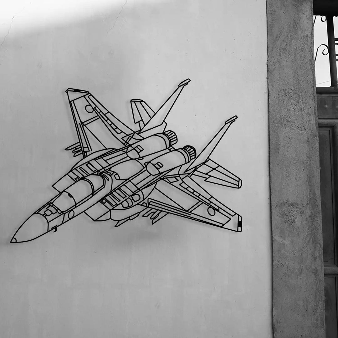 Laser-cut ferrous metal jet art offering sharp lines and dynamic form.