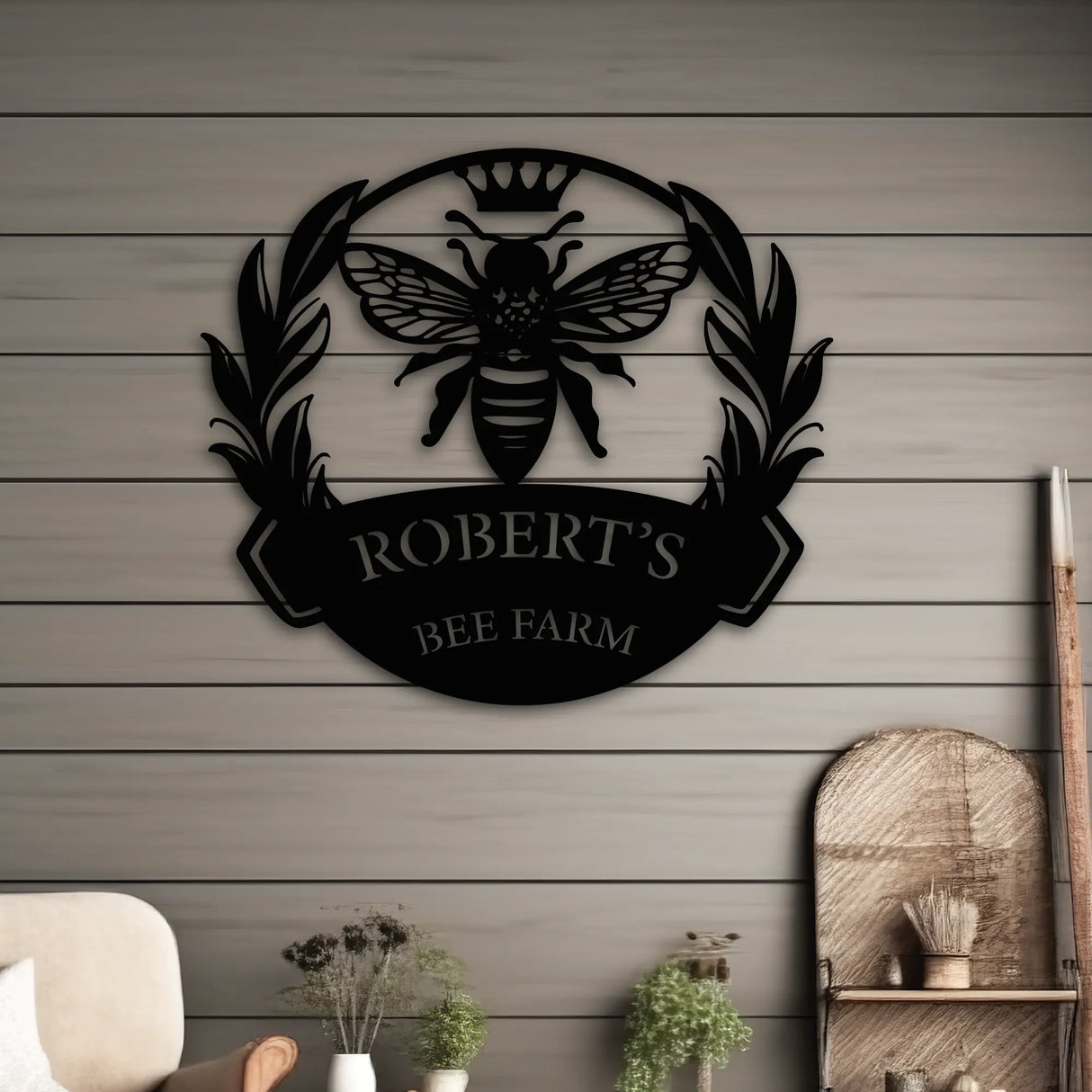 Personalized Queen Bee Sign - custom farm decor with a charming bee design for any garden space.