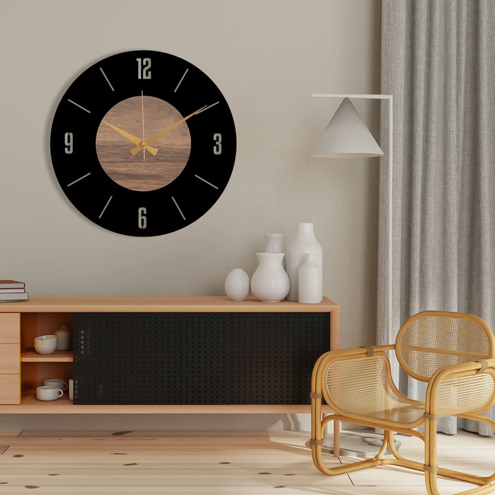 METAL WALL CLOCK WITH BLACK BACKGROUND