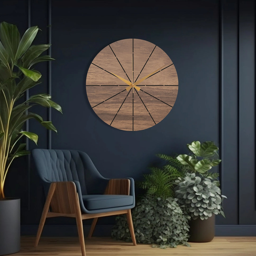 WOOD AND METAL BLACK WALL CLOCK