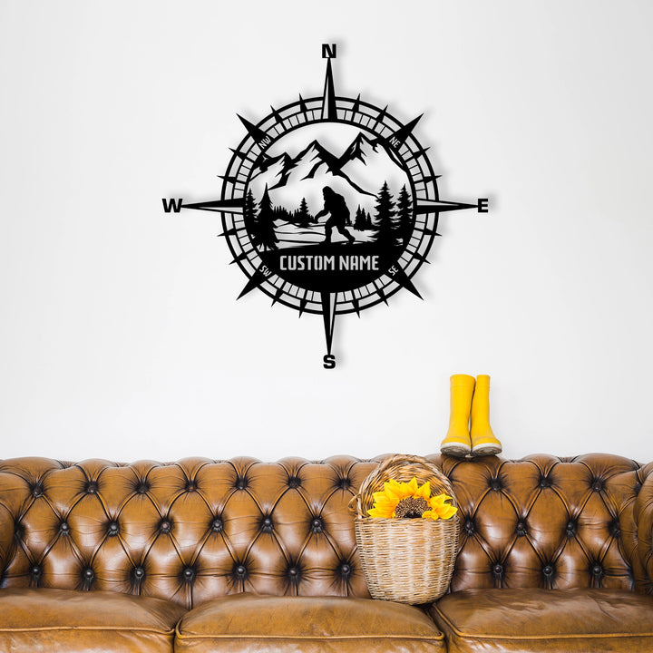 Custom Compass and Large Metal Mountain Wall Art Decor