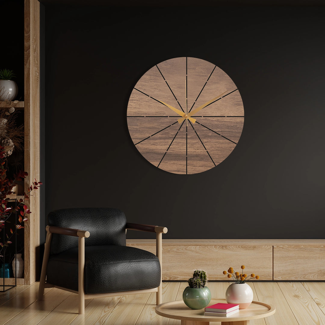 WOOD AND METAL BLACK WALL CLOCK