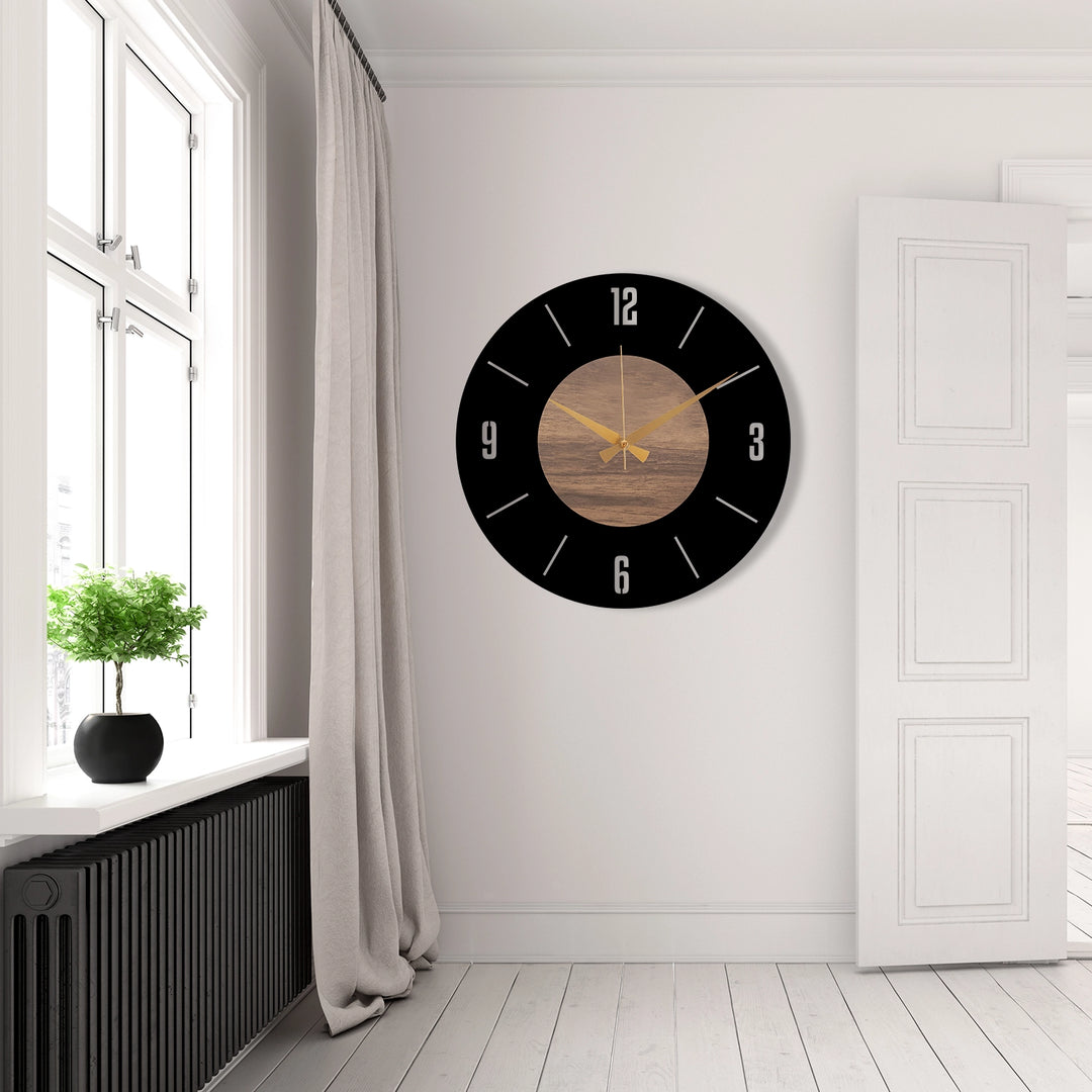 METAL WALL CLOCK WITH BLACK BACKGROUND