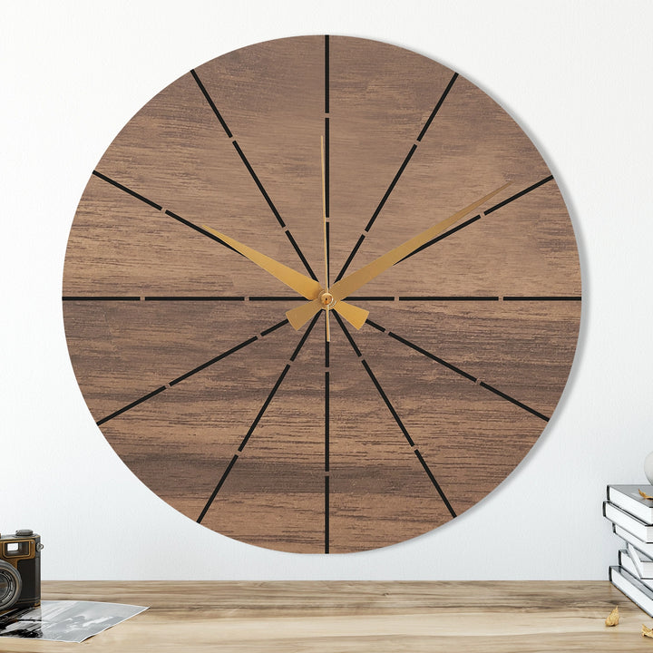 WOOD AND METAL BLACK WALL CLOCK