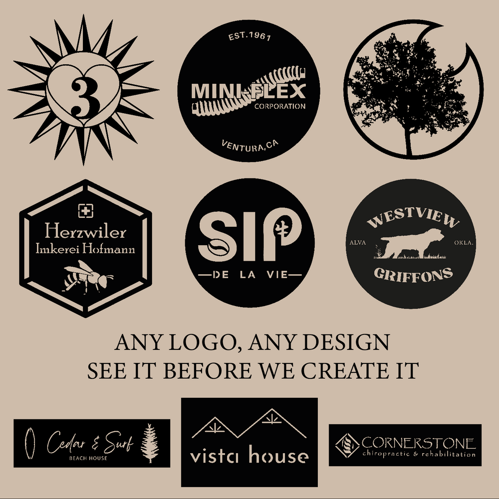 A customizable metal wall décor for company logos, monograms, or custom designs.