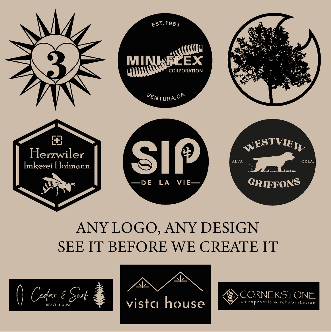 A customizable metal wall décor for company logos, monograms, or custom designs.