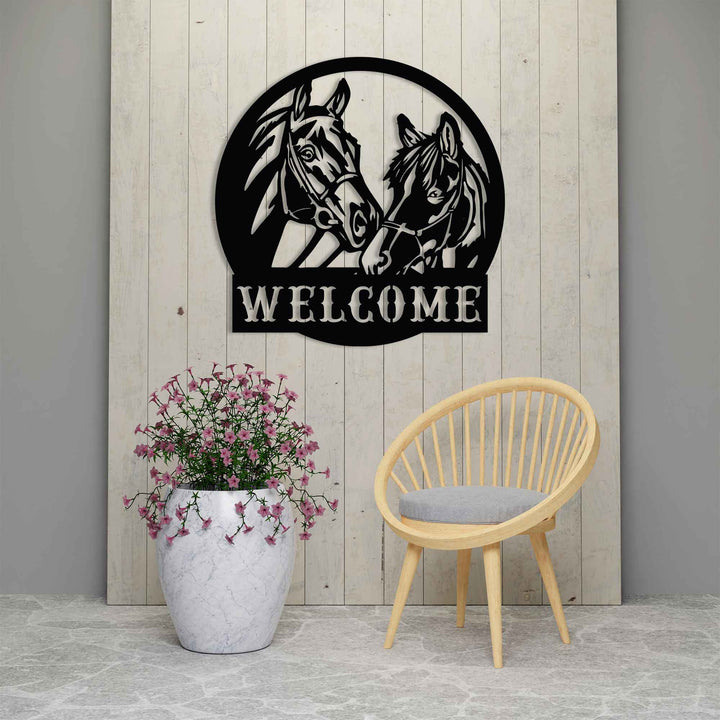 Welcome Horse Metal Garden Sign