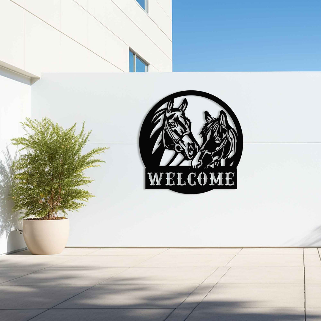 Welcome Horse Metal Garden Sign