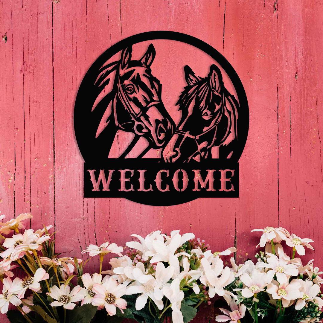 Welcome Horse Metal Garden Sign