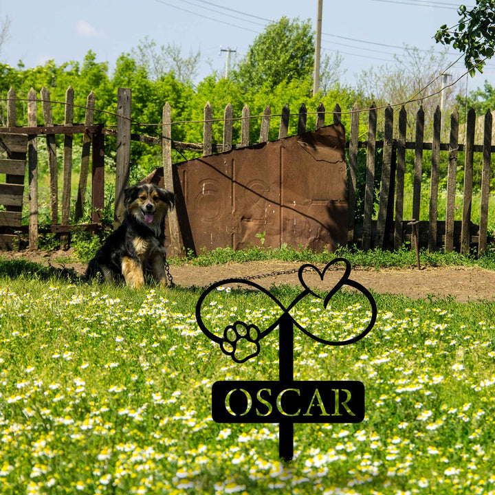 Custom Heart and Paws Stake Metal Garden Sign