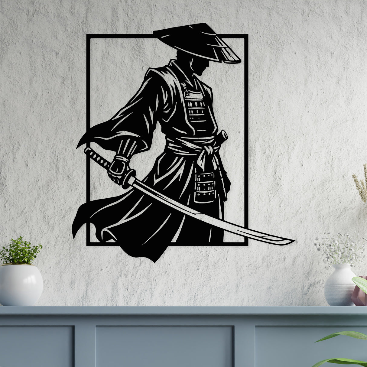 Minimalist Samurai warrior wall art for gaming room decor.