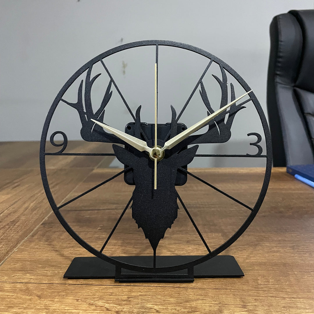 Deer Pattern Modern Black Tabletop Clock  - 1