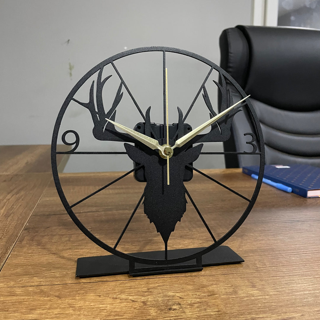 Deer Pattern Modern Black Tabletop Clock  - 4 