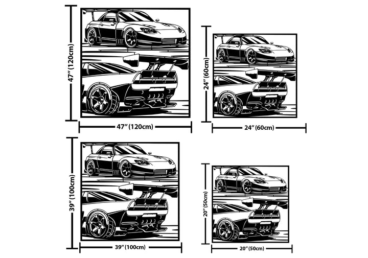 NSX Car Rear and Front View Silhouette Metal Wall Art